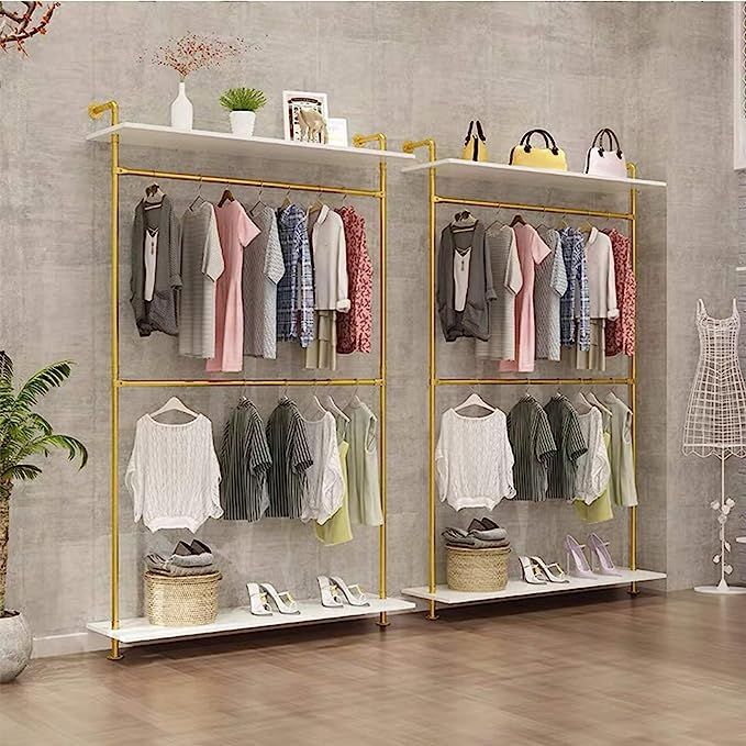 MDEPYCO Modern Simple Industrial Pipe Double Hanging Rods Clothing Rack,Retail Display Wall Mount... | Amazon (US)