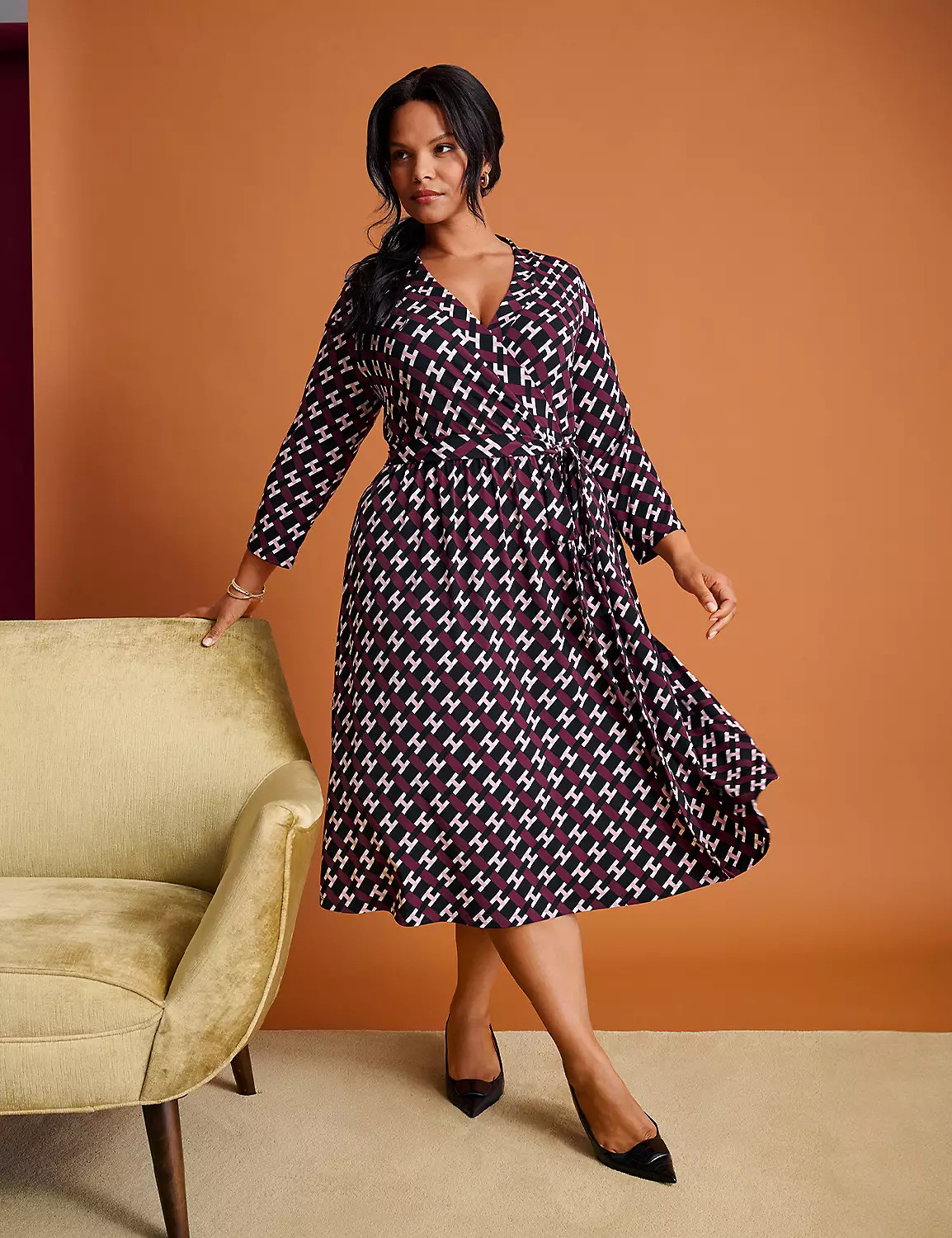 3/4-Sleeve Faux-Wrap Jersey Dress | LaneBryant | Lane Bryant (US)