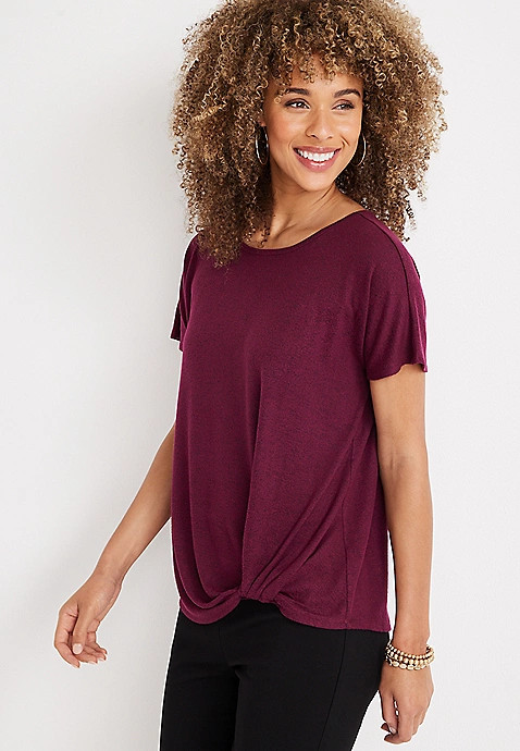24/7 Flawless Cozy Knot Hem Dolman Tee | Maurices
