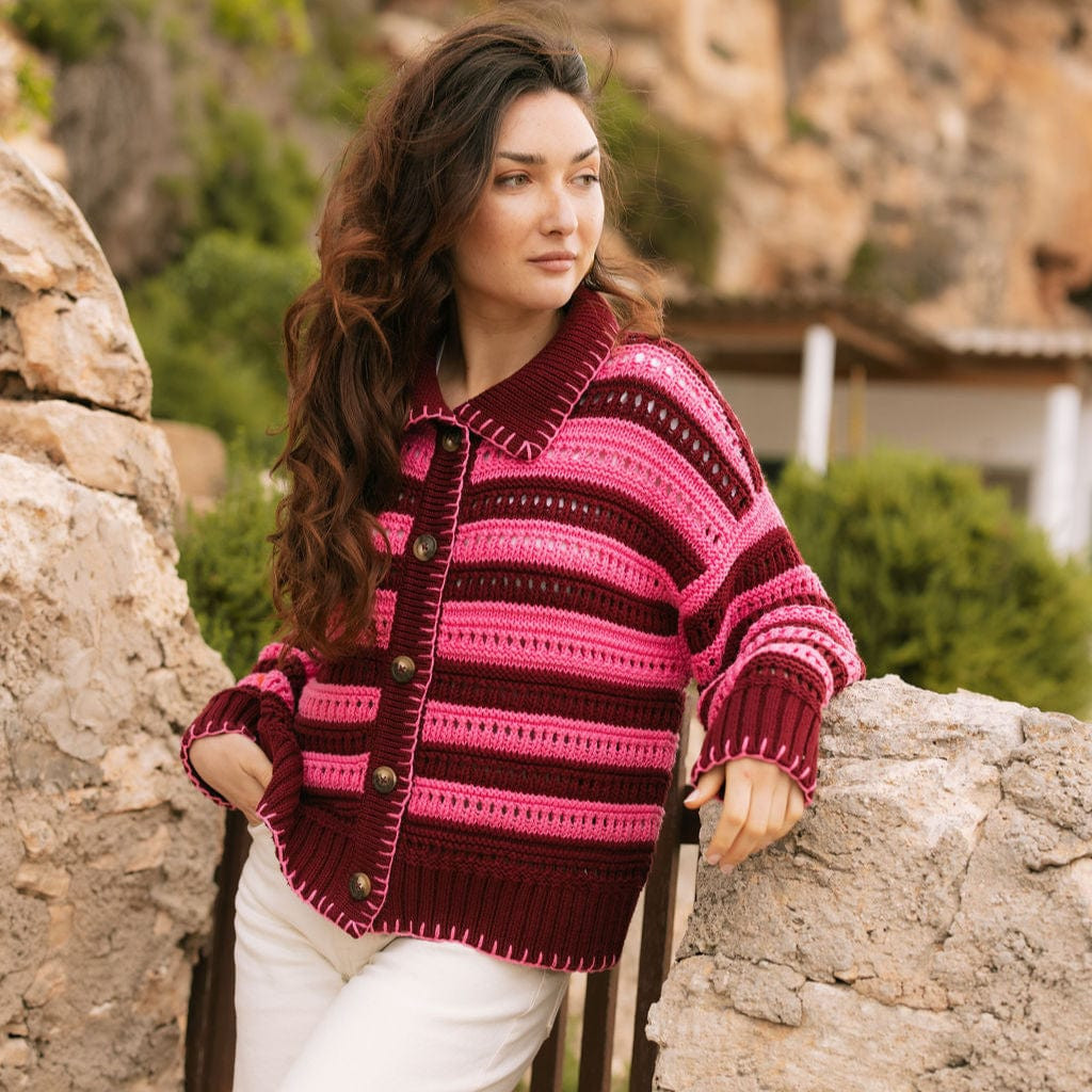 Raspberry Stripe Emery Cardigan | Sunshine Tienda