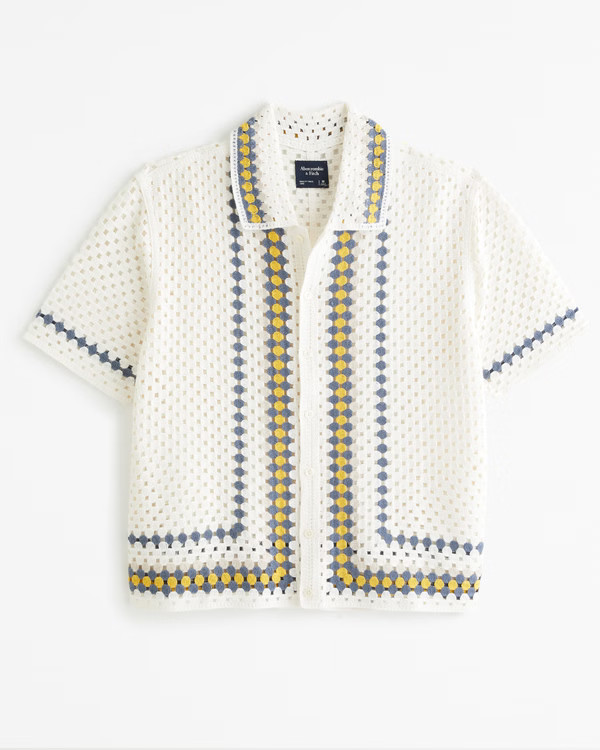Crochet-Style Button-Through Sweater Polo | Abercrombie & Fitch (US)