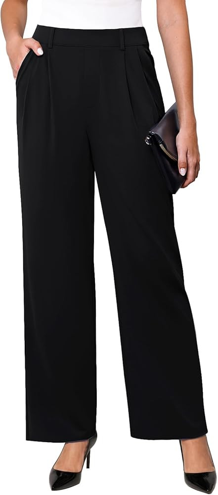Womens Wide Leg Dress Pants Stretchy High Waisted Work Pants Business Casual Office Trousers with... | Amazon (US)