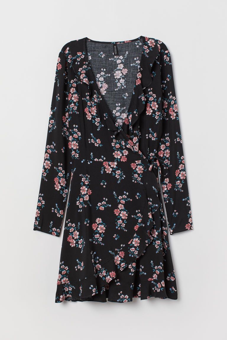 H & M - Wrap Dress with Flounces - Black | H&M (US + CA)