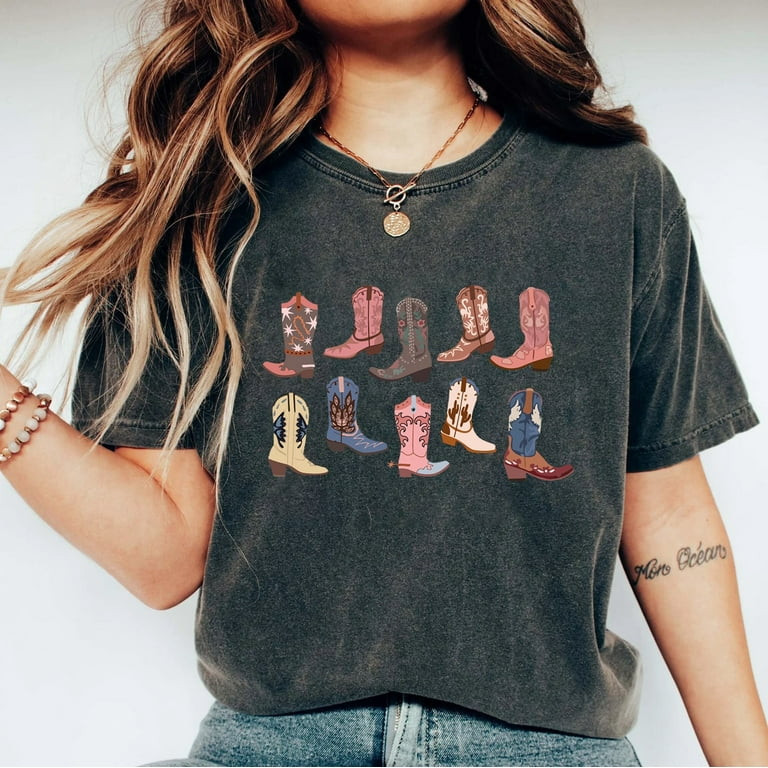 Cowgirl Boots Shirt, Country Concert Tee, Western Graphic Tee for Women, Oversized Graphic Tee, C... | Walmart (US)