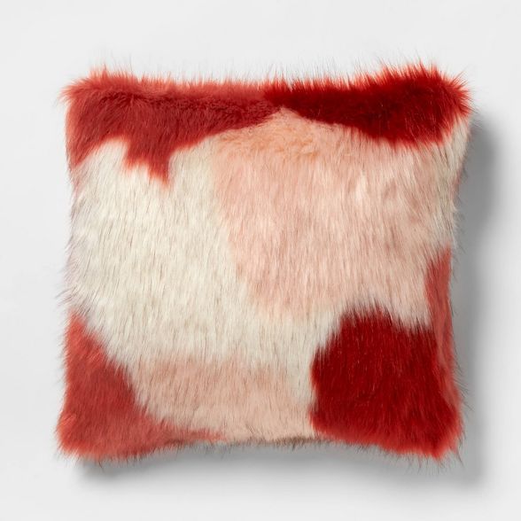 Square Color Block Faux Fur Throw Pillow Burgundy/Pink - Opalhouse™ | Target