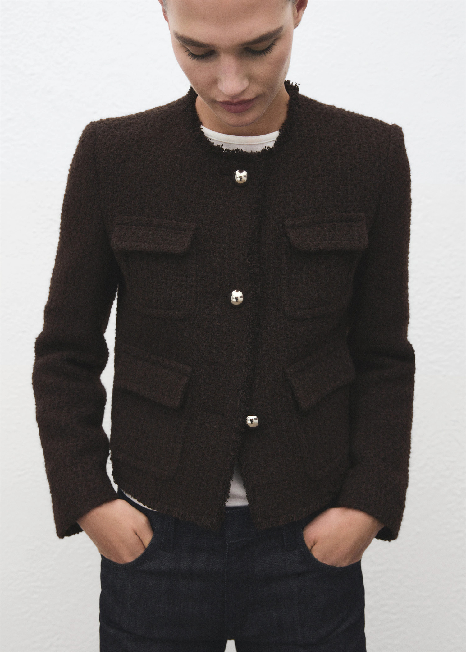 Tweed jacket with frayed ends - Women | MANGO USA | Mango (US/MX/AU)
