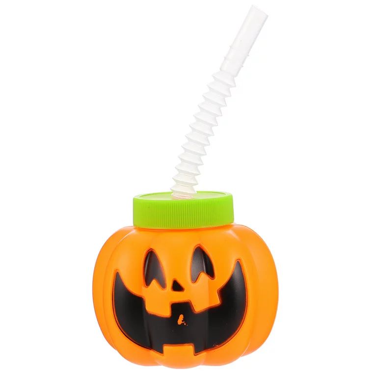 BESTONZON 1 Pc Halloween Plastic Straw Cup Practical Orange Pumpkin Sippy Cup (Orange) | Walmart (US)