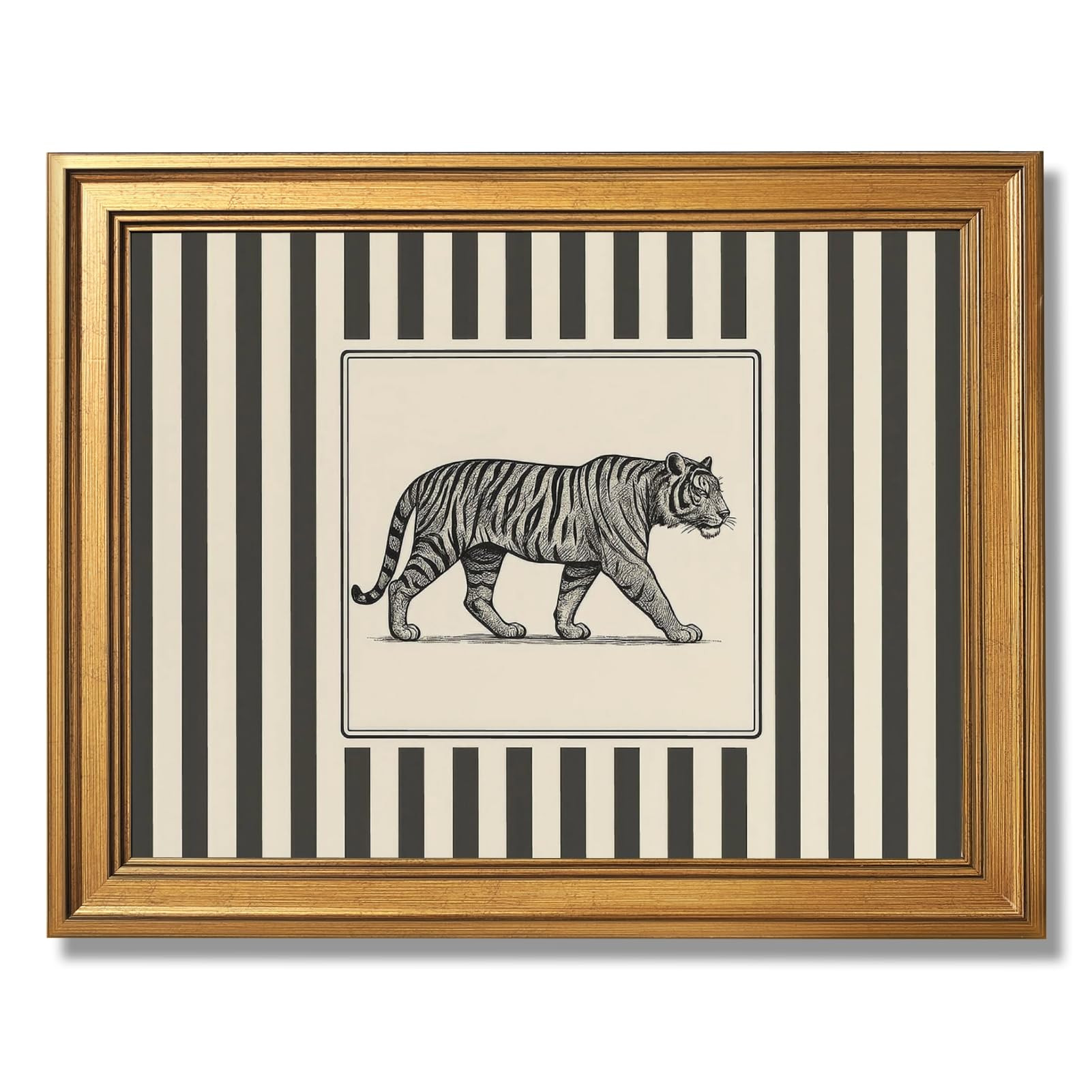 Gold Framed Vintage Tiger Wall Art Black and White Striped Wild Animal Poster Retro Jungle Big Ca... | Amazon (US)