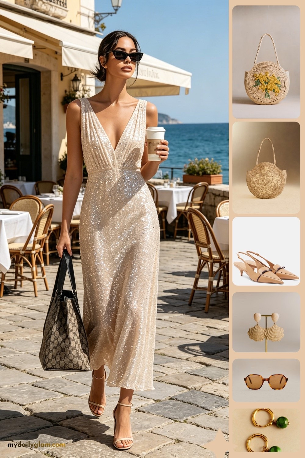 Champagne Sequin Midi Summer Coastal Dinner Outfit | Quiet Luxury Mediterranean Vacation #CoastalChicStyle #SequinMidiDress #MediterraneanVacationOutfit

#LTKootd #LTKOver40 #LTKSeasonal
