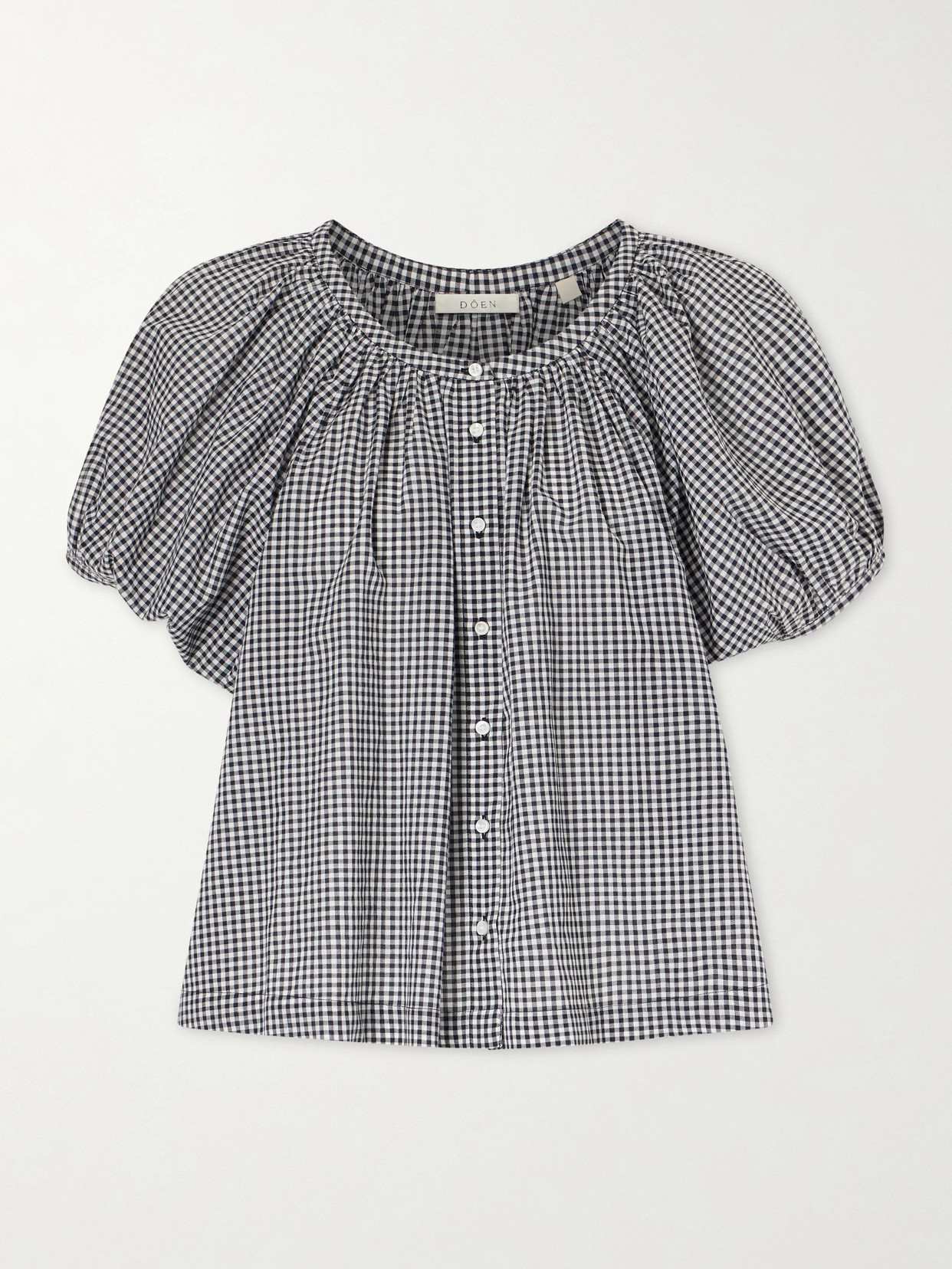 DÔEN - June Gathered Checked Cotton Blouse - Black | NET-A-PORTER (US)