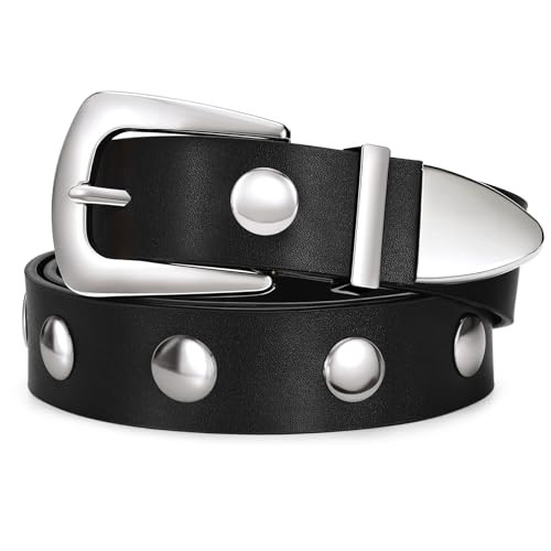 SUOSDEY Women's Leather Belts Punk Studded Belt Metal Tailed Ladies Belts for Jeans Pants black | Amazon (US)