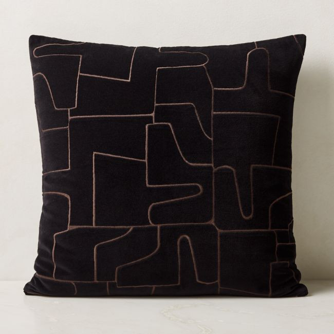 Arabella Black Velvet Throw Pillow with Down-Alternative Insert 23""x23 | CB2