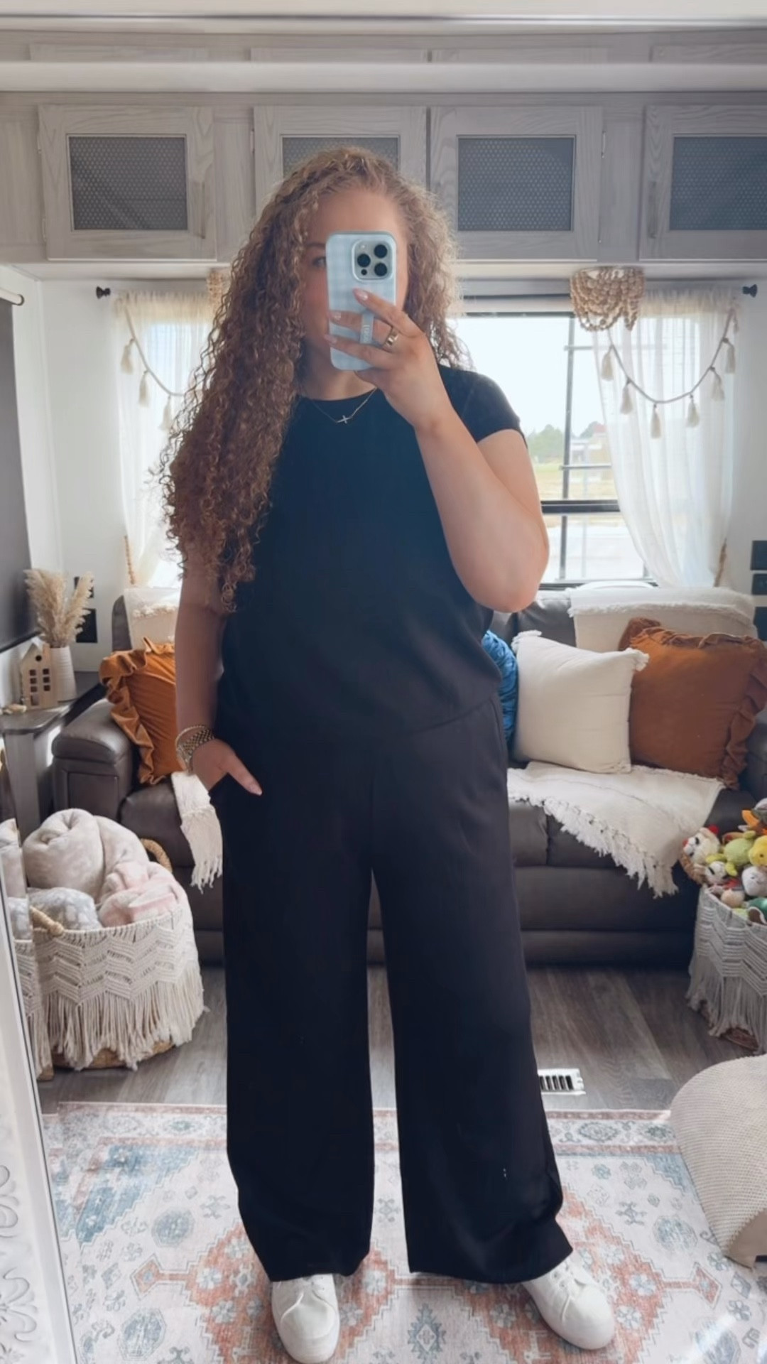 This set is my ideal travel outfit situation 😌 Lightweight, breathable, and still looks super put together even after hours of sitting, walking, or running through airports. 👏I love a matching set for travel days because it takes zero thought but still feels elevated✈️ black two piece set | travel outfit idea | airport outfit inspo | matching set outfit | lightweight summer outfit | breathable fabric outfit | comfy travel outfit | vacation travel outfit | short sleeve set outfit | relaxed fit matching set | easy airport look | minimalist travel style | summer travel outfit idea | black lounge set | chic travel outfit | long haul flight outfit | comfy airport style | effortless matching set | everyday travel outfit | packable outfit idea

#LTKdayinmylife #LTKMidsize #LTKTravel