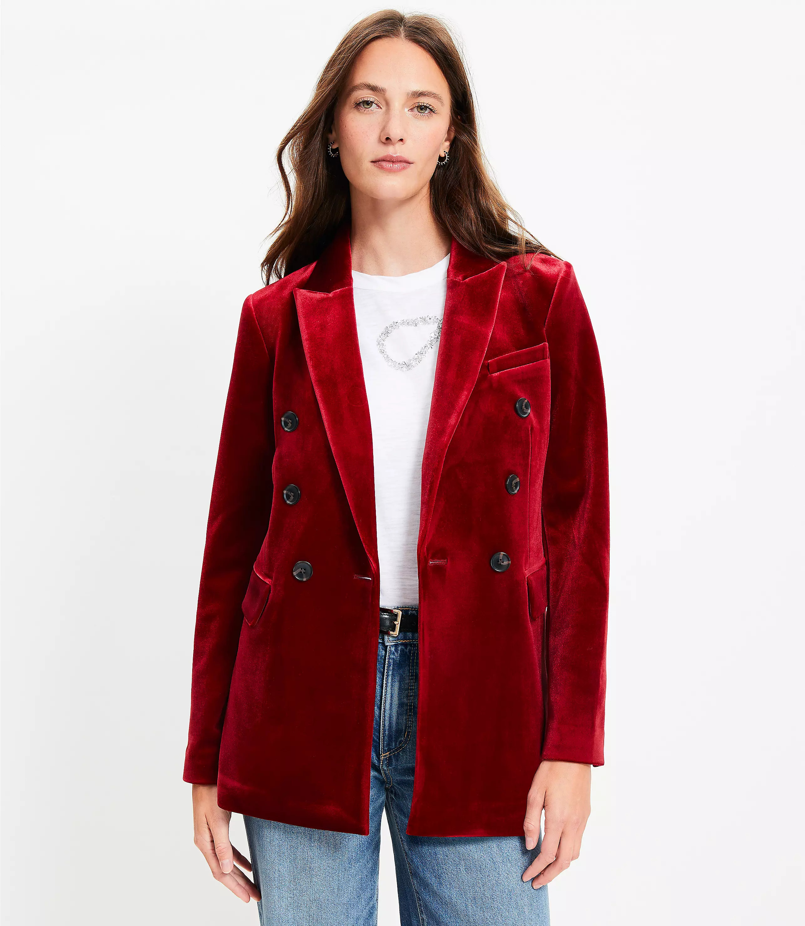 Petite Velvet Double Breasted Blazer | LOFT