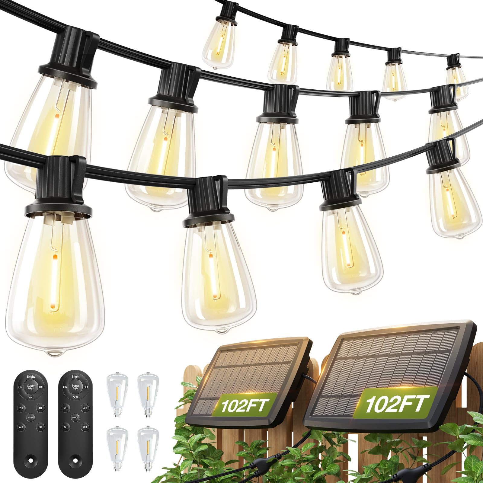 addlon 54(48+6) FT Solar String Lights Waterproof,Patio Lights Solar Powered with Remote & USB Po... | Amazon (US)