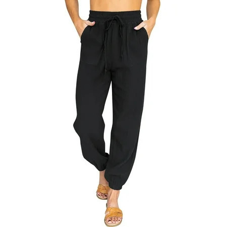 Cyinyin Summer Outfits Taper Joggers for Women Womens Long High Waist Joggers for Women Drawstring Slim Leggings for Women with Pockets Black | Walmart (US)