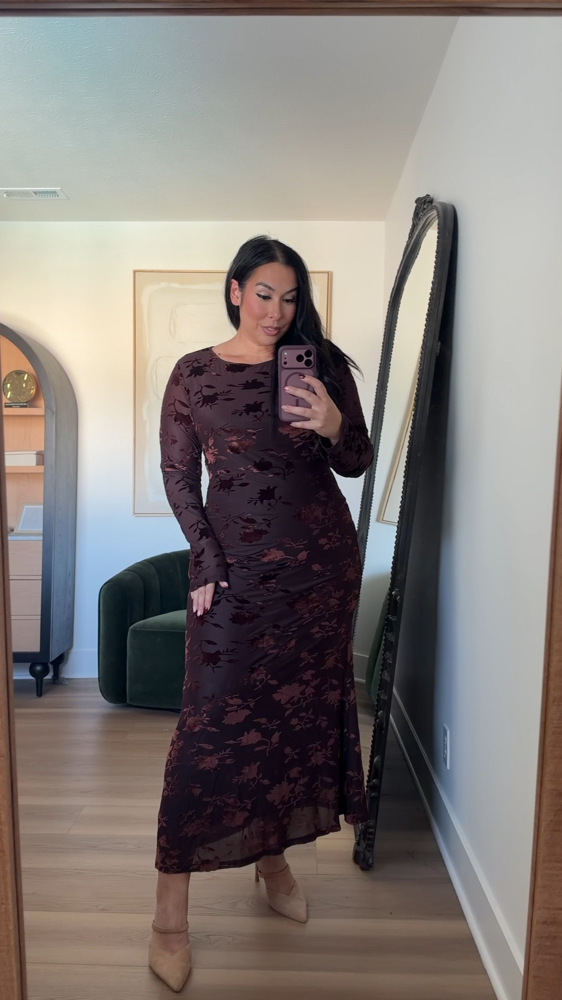 Loving a velvet burnout moment for fall! Super stretchy and soft belly friendly. Midsize, midsize fashion, fall fashion, fall wedding guest dress, amazon 

 #LTKootd #LTKMidsize