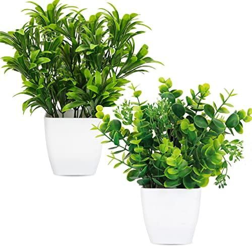 Funarty 2pcs Fake Plants, Artificial Mini Potted Plants, Greenery Eucalyptus Leaves, Small Plasti... | Amazon (US)