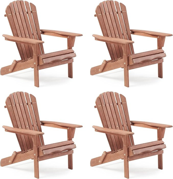 Wooden Folding Adirondack Chair Set of 4, Half Pre-Assembled Wood Lounge Chair for Outdoor Patio ... | Amazon (US)