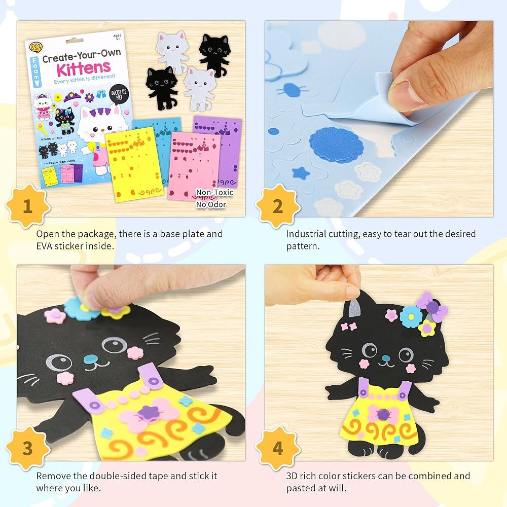4 Pieces Cats Foam Art Crafts Gift Kit, Creative Make Your Own Kittens, Cartoon Foam Paper Craft ... | Amazon (US)
