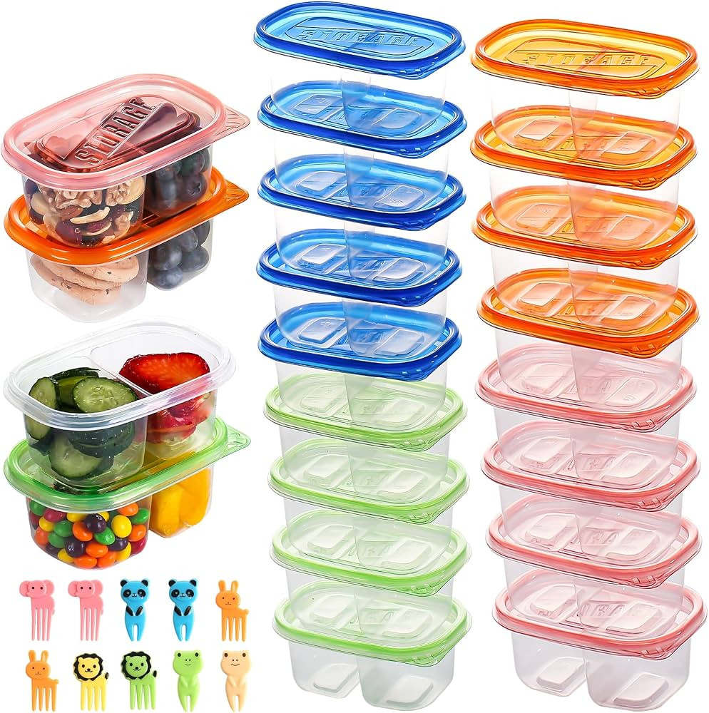 20pcs Reusable Snack Containers with Lids,Double Compartment Snack Containers for kids adults, 10... | Amazon (US)