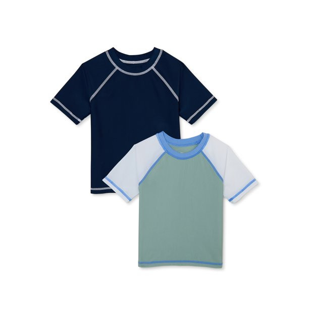 Wonder Nation Baby and Toddler Unisex Short Sleeve Rash Guard Tops, 2-Pack, Size 12M-5T | Walmart (US)