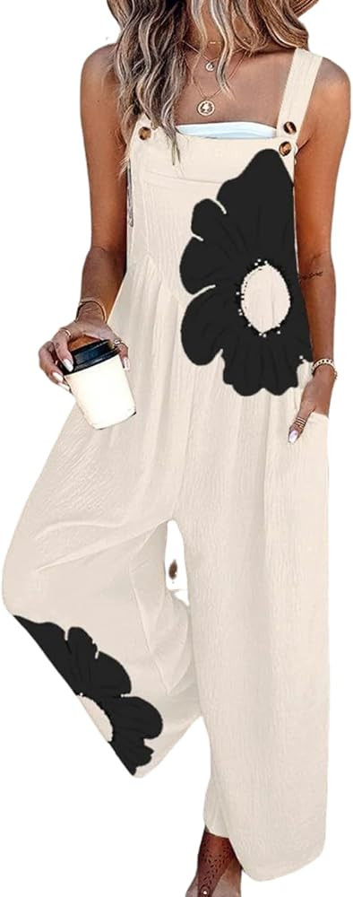 Women's Jumpsuits 2026 Summer Floral Overalls One Piece Outfits Sleeveless Wide Leg Pants Rompers... | Amazon (US)