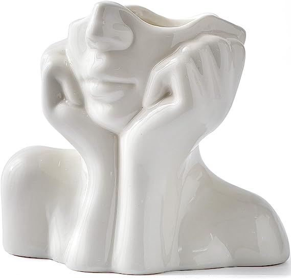 FUNTEREST Face Vases, Boho Ceramic Flower Vase for Home Decor, Modern White Vase Decorations for ... | Amazon (US)