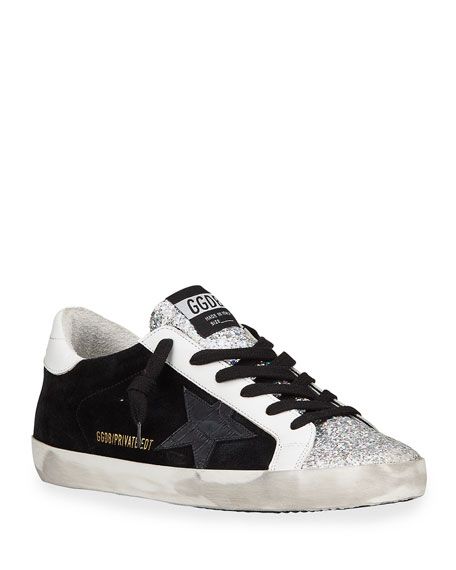 Golden Goose Superstar Mixed Leather Glitter Skater Sneakers | Neiman Marcus