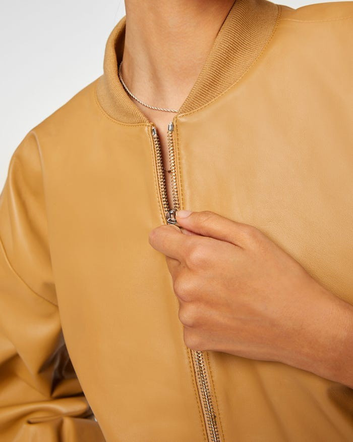 Leather Bomber Jacket in Beige | 7 For All Mankind