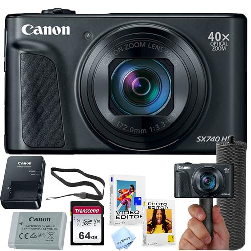 Canon Powershot SX740 HS Digital Camera (Black) + 64GB Memory + Stabilizing Grip + Software Pack +More (Value Bundle) (Renewed) | Amazon (US)