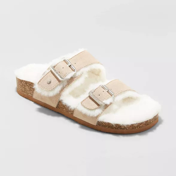 Women's Mad Love Keava Faux Fur Lined Footbed Sandals - Taupe | Target