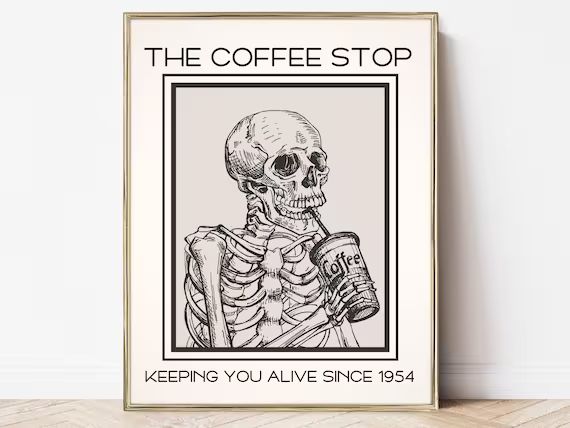 Printable Coffee Bar Wall Art Skeleton With Coffee Art Print - Etsy | Etsy (US)