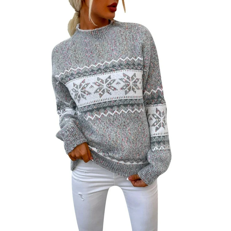 labakihah sweaters for women women's christmas snowflake sweater turtleneck vintage holiday knit ... | Walmart (US)