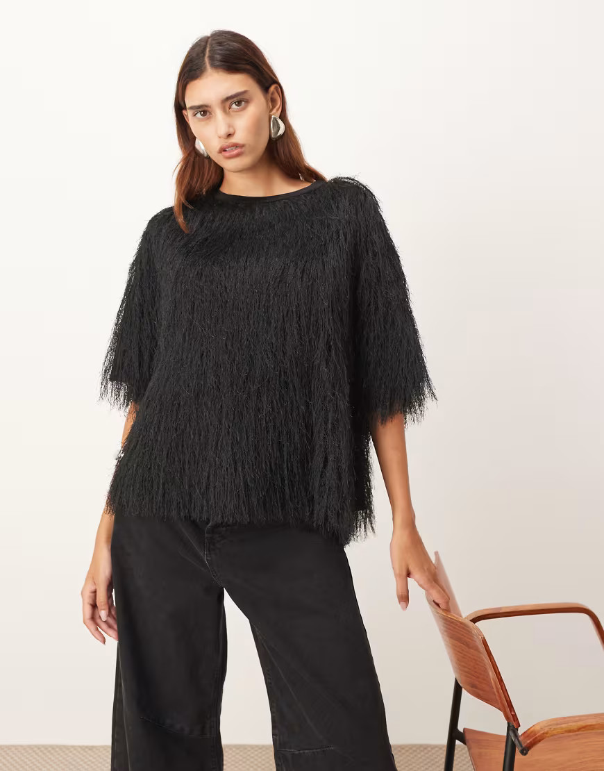 ARRANGE hybrid woven fringe top in black | ASOS (Global)