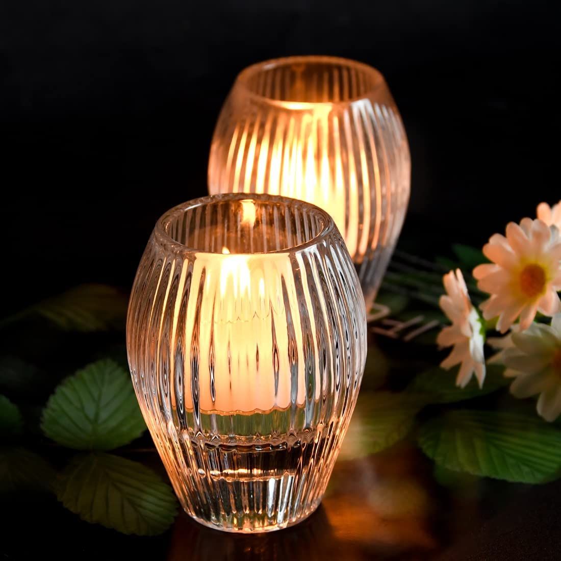 DEYBBY Ribbed Glass Taper Candle Holders - Clear Tealight Candle and Votive Candle Holders Set of... | Amazon (US)