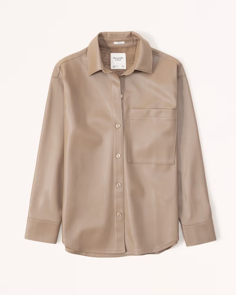Women's Oversized Vegan Leather Shirt | Women's Up To 50% Off Select Styles | Abercrombie.com | Abercrombie & Fitch (US)