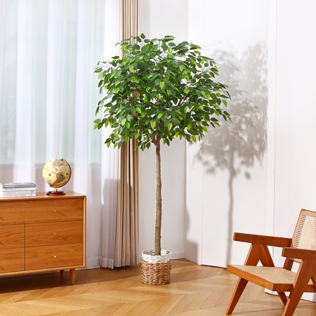 Artificial Ficus Silk Tree 7FT Faux Plastic Ficus Plant in Pot with Durable Plastic Trunk Fake Plant | Walmart (US)