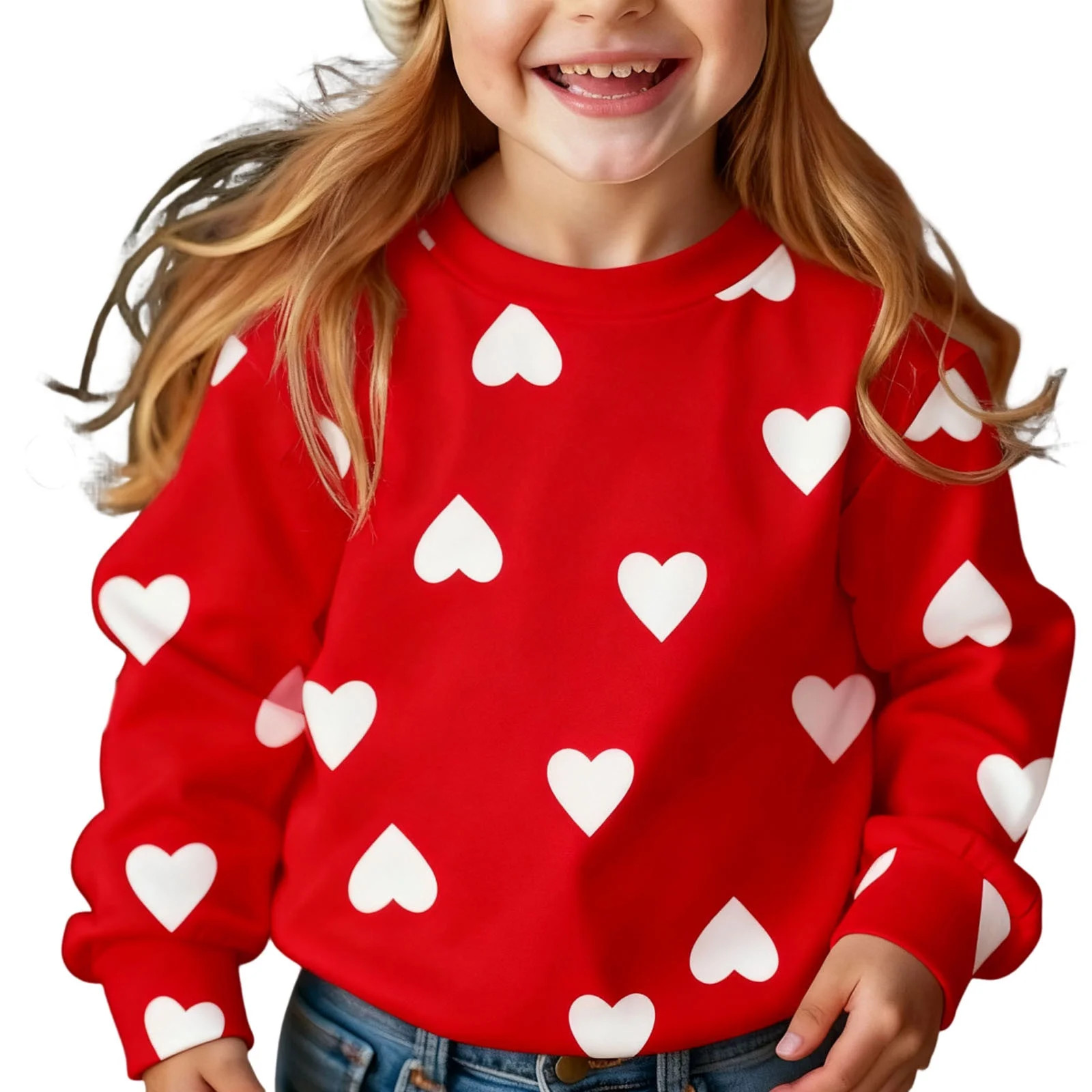 vdgthytj Toddler Girls Valentine's Day Sweatshirt Kids Crewneck Long Sleeve Heart Printed Pullove... | Walmart (US)