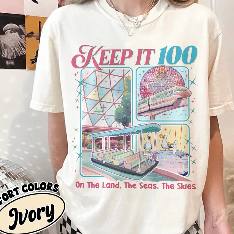 Keep It 100 Comfort Colors Shirt,  The Land The Seas The Skies WDW Tshirt, Retro Magic Kingdom Th... | Etsy (US)