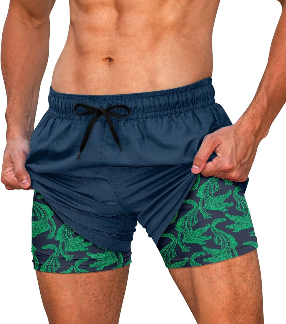 Cozople Bathing Suit Mens Swimming Trunks with Compression Liner 5.5 Inseam Anti Chafe Beach Quick D | Amazon (US)