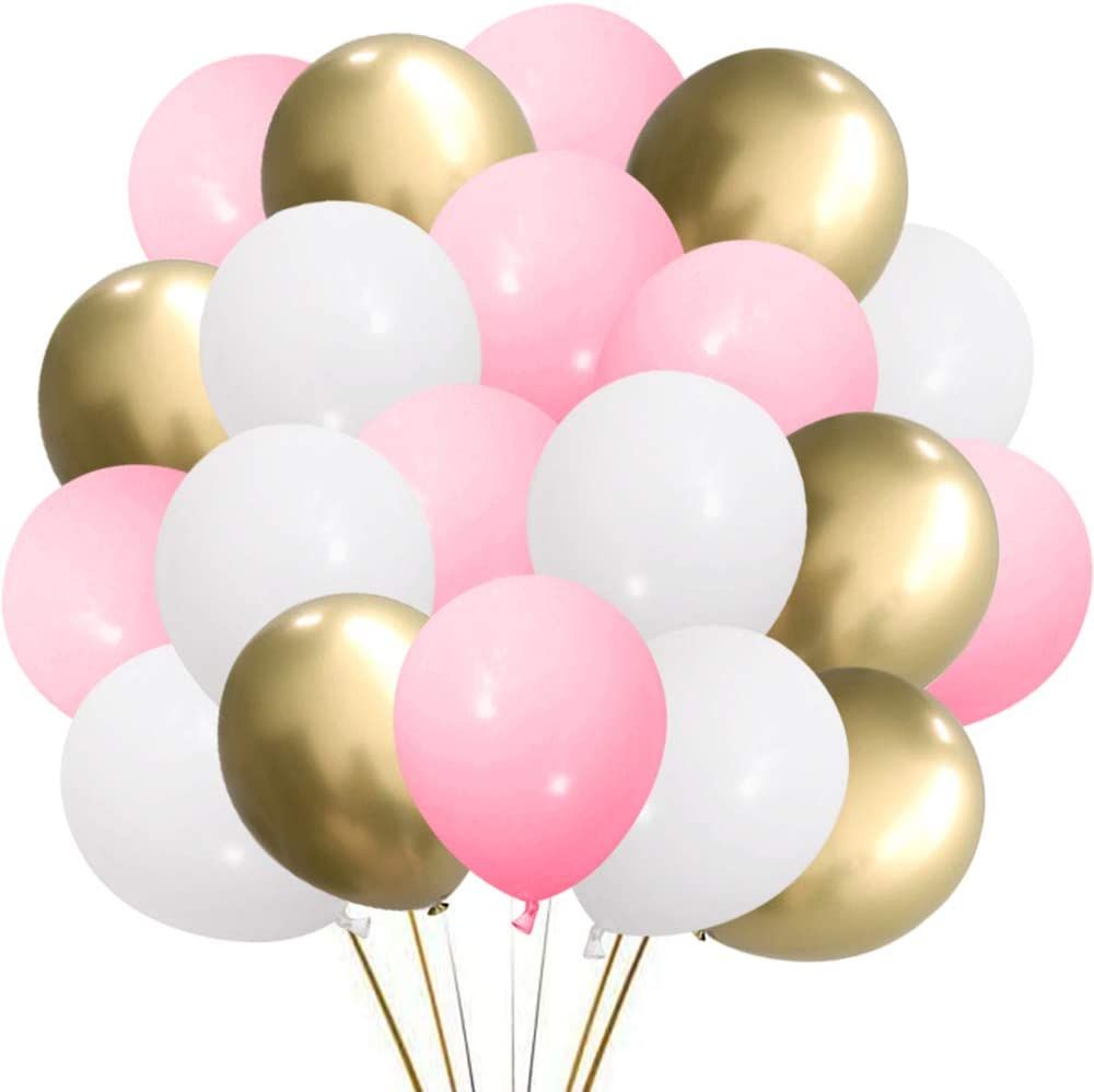 Pink Gold White Latex Balloons, 50 Pack 12 Inches Party Balloons Helium Balloons for Girl Baby Sh... | Amazon (US)