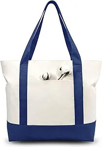 TOPDesign Stylish Canvas Tote Bag with an External Pocket, Top Zipper Closure, Daily Essentials (... | Amazon (US)