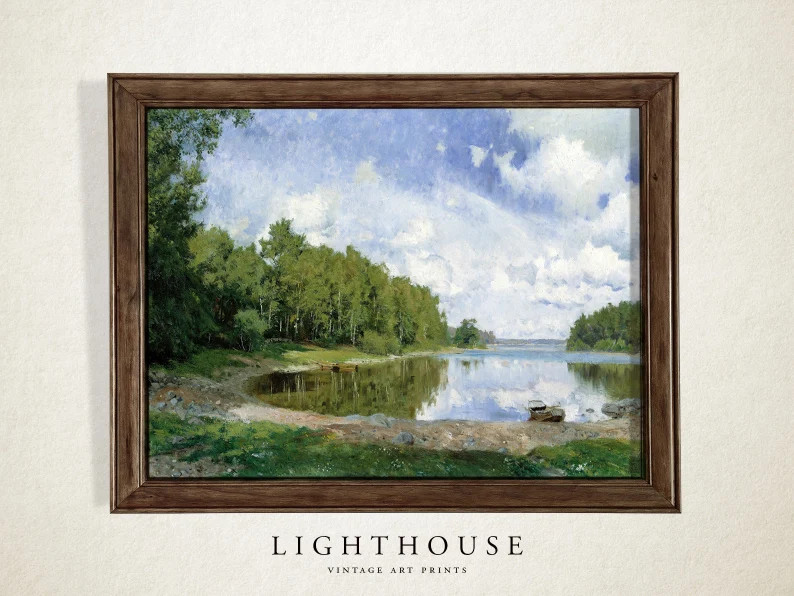 Lake Landscape Painting  Lake House Decor  Vintage Art Print | Etsy | Etsy (US)