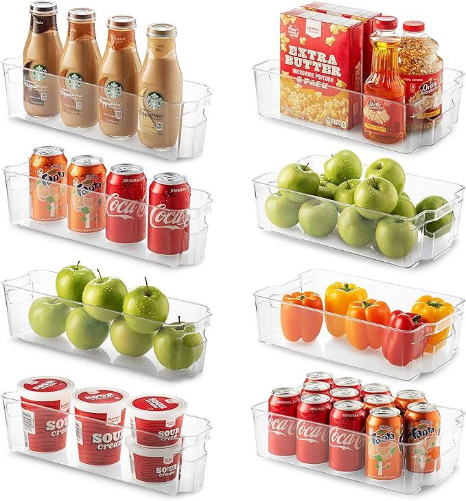 Set Of 8 Refrigerator Organizer Bins - 4 Large and 4 Small Stackable Fridge Organizers for Freeze... | Amazon (US)