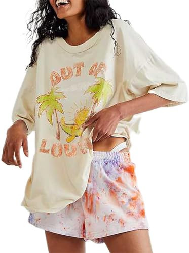 Oversized Vintage Graphic Tees Tshirts for Women Cute Flower Tops Y2k California Aesthetic Baggy T Shirts Coastal Summer Preppy Clothes | Amazon (US)
