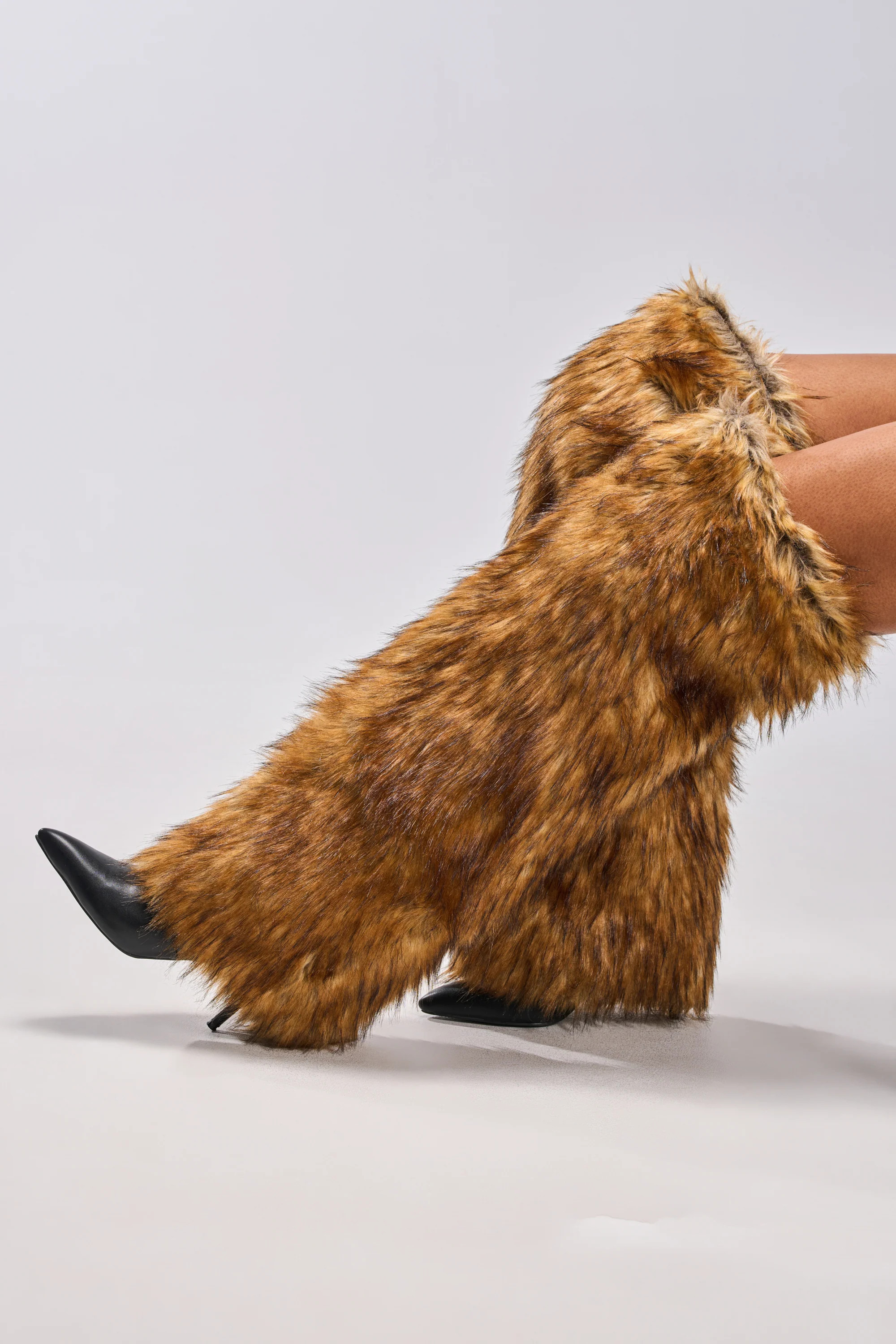 AKIRA Azalea Wang Langleye Thigh High Fur Luxe Boot | Brown | Size 10 | AKIRA