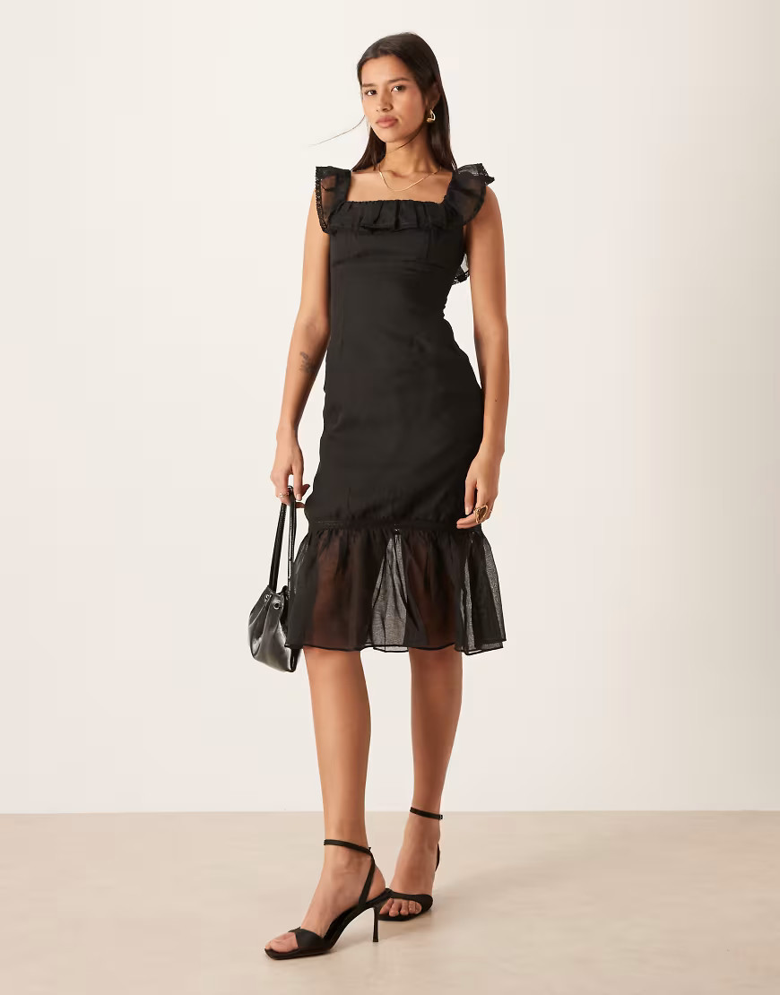 True Decadence Ruffle trim midi dress in black | ASOS (Global)