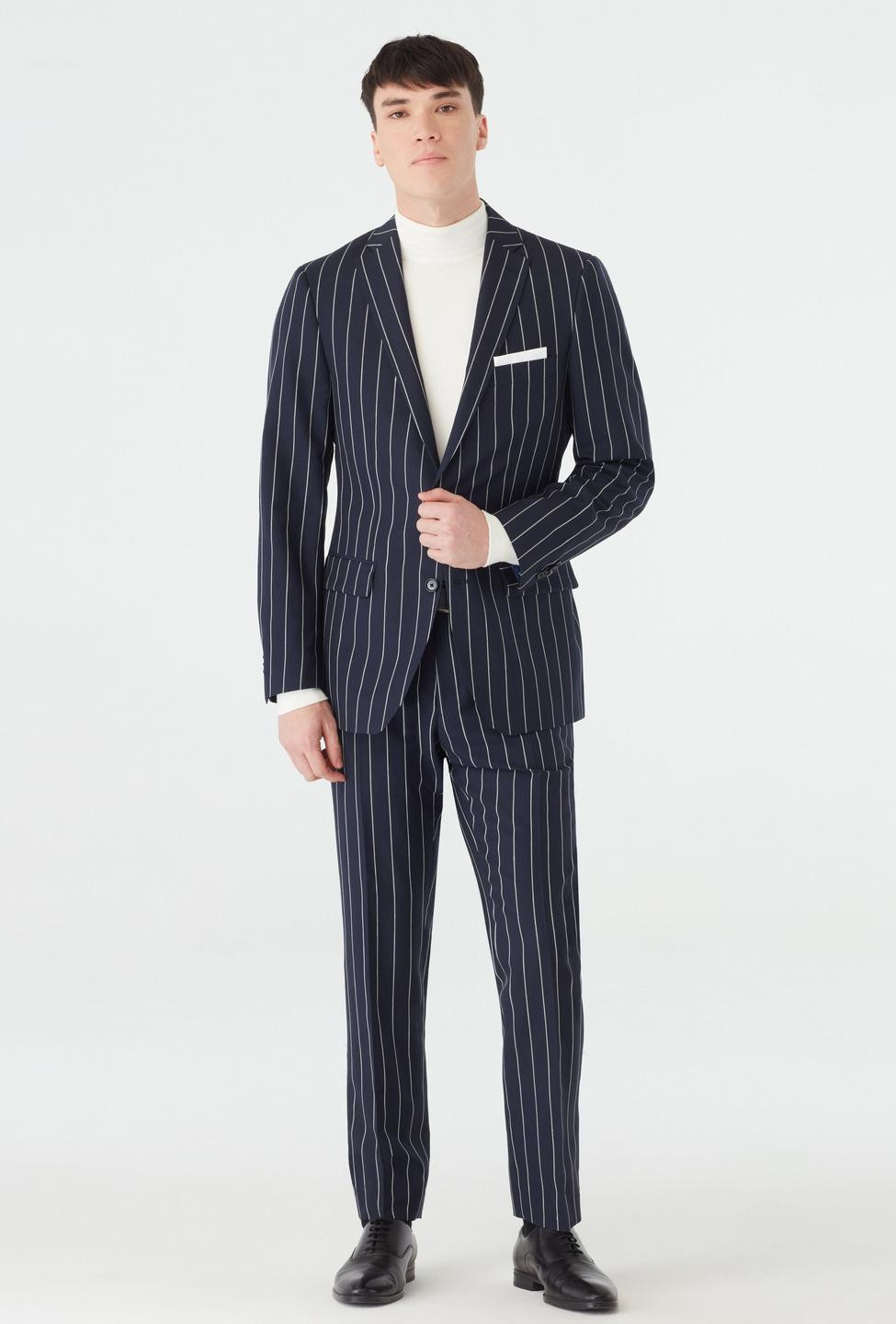 Custom Suits Made For You - Kingsbury Wide Stripe Navy Suit | INDOCHINO | Indochino