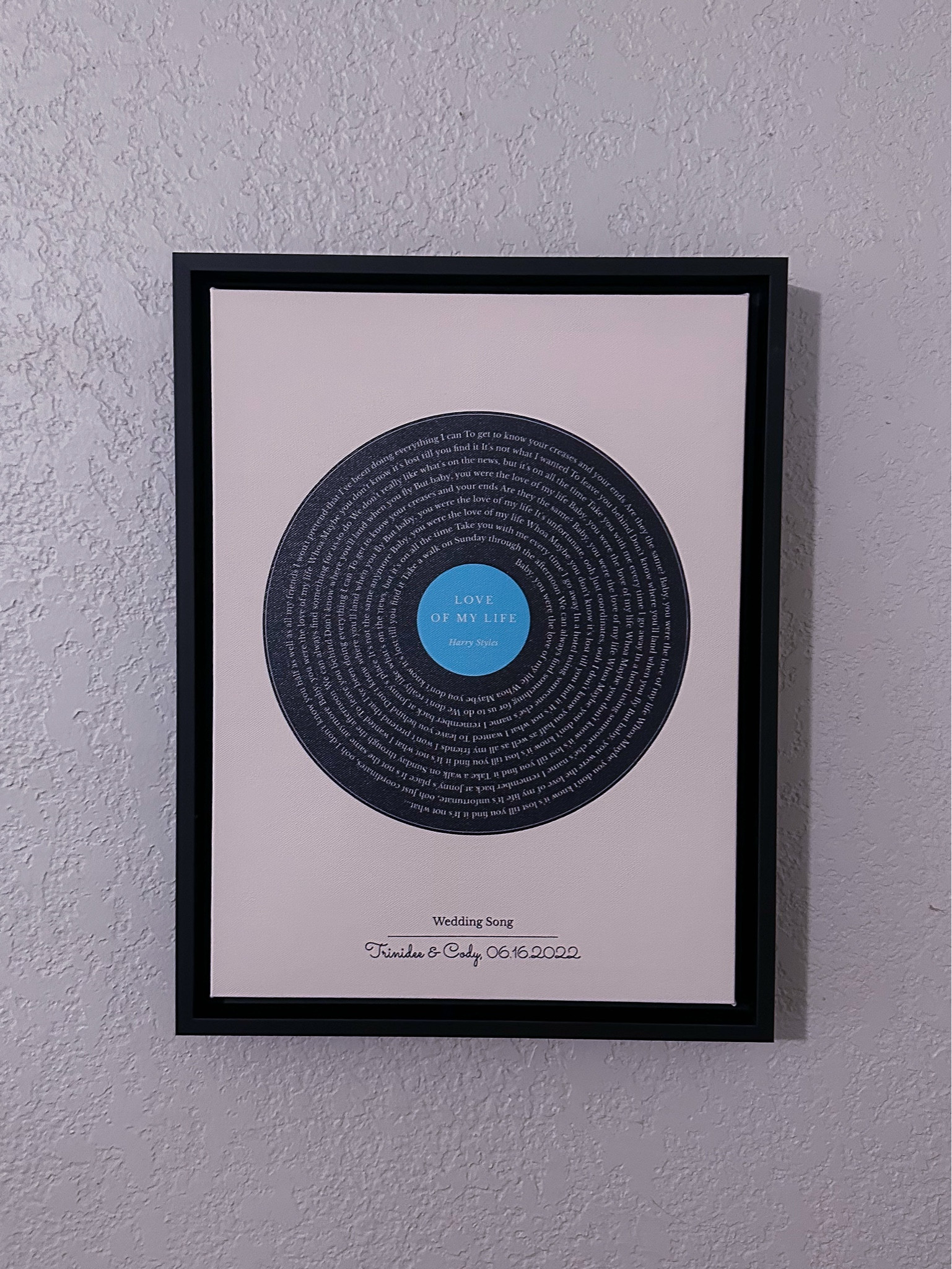 #ad
I love my canvas frame from @limeandlou. It is the perfect anniversary gift to give to my husband Cody!
It is a print of a record with the lyrics of our wedding song on it.
#limeandlougifts

#LTKFindsUnder100 #LTKStyleTip #LTKSeasonal